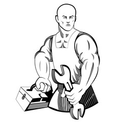 Blue collar working man with his tools