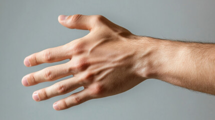 Hand showing open palm gesture against a neutral background to signify communication and connection