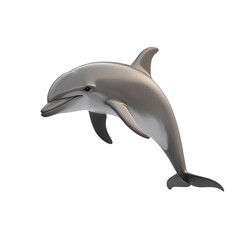 Fototapeta premium A sleek dolphin gracefully leaps above the waters surface in a serene ocean setting. its agility and beauty against a backdrop of gentle waves and a clear sky