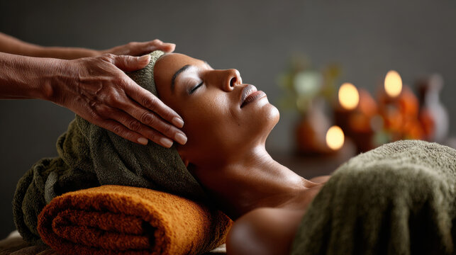 Relaxation and rejuvenation during a soothing massage session in a serene spa setting with candles softly glowing in the background