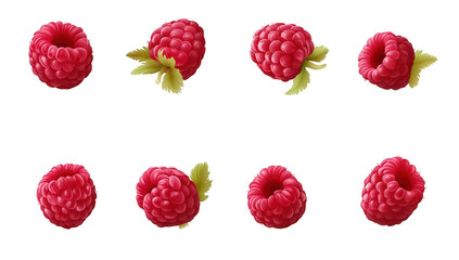 A arrangement of fresh raspberries their rich red color and natural texture. placed on a clean white background. ideal for culinary or health-related visuals