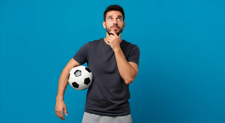 Young man thinking about soccer strategy planning his next move football player pensive athlete thoughtful game plan decision making