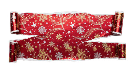 Festive Red Christmas Wrapping Paper with Gold and Silver Snowflake Design.