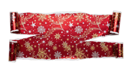 Festive Red Christmas Wrapping Paper with Gold and Silver Snowflake Design.
