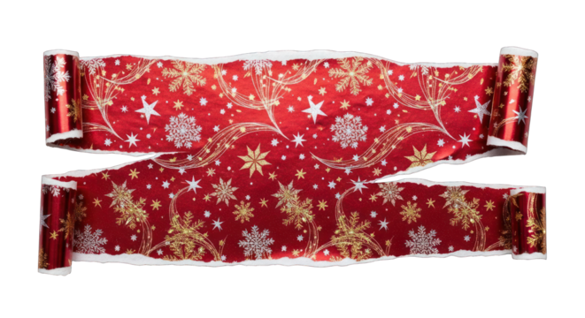 Festive Red Christmas Wrapping Paper with Gold and Silver Snowflake Design.