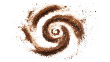 A mesmerizing swirl of brown and white powder resembling a galaxy. created by a mix of cocoa and sugar. perfect for culinary presentations or food-related designs