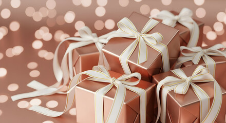 Rose Gold Gift Boxes Festive Presents Holiday Surprise Birthday Celebration Anniversary Romantic Luxury Elegant Packaging Design