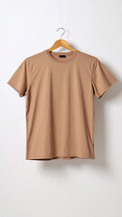 Realistic Unisex Light Brown T Shirt Mockup Flat Hanging on Neutral Background