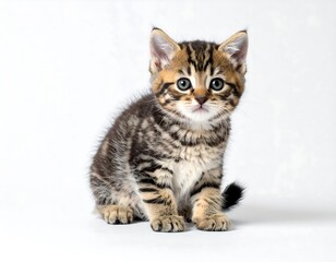 Adorable Kitten Posing Against a Plain Background