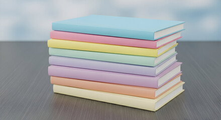 Pastel Colored Books Stacked on a Table Perfect for Education Knowledge Literature Reading Study Bookshelf Library Books Academic
