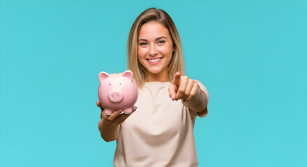 Smart woman saving money piggy bank financial goals investment future planning wealth management budget savings plan responsible spending financial security economic growth