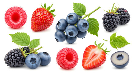 Fresh Berries Collection Juicy Raspberries Strawberries Blueberries Blackberries Summer Fruits Healthy Eating Vitamins Antioxidant Power Delicious Dessert Ingredients Food Photography