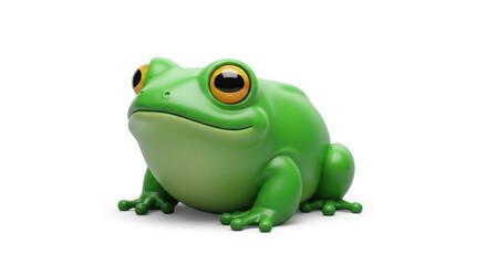 Fototapeta premium Vibrant Green Frog with Big Eyes on White Background.