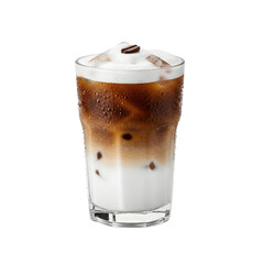 Iced Coffee Drink with Creamy Foam and Coffee Bean Garnish on Black beverage cold coffee