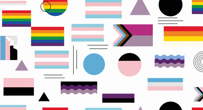 Pride symbols pattern featuring various LGBT pride symbols, creating inclusivity with different identities. This pride symbols pattern includes transgender, lesbian, and genderfluid pride flags.