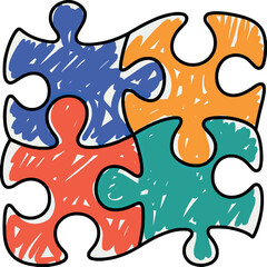 Colorful puzzle pieces collaboration teamwork connection abstract concept vector Hand drawn