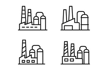 Industrial factory buildings with smokestacks and towers in a simple line art design