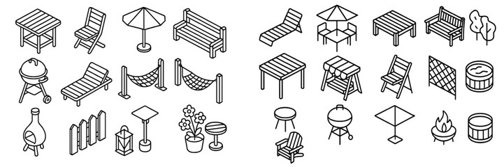 Outdoor furniture collection showcasing various seating and relaxation options for gardens and patios during sunny weather
