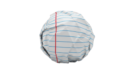 Crumpled Paper Ball with Blue and Red Lines.