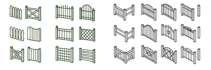 Collection of various fence designs suitable for landscaping and gardening projects