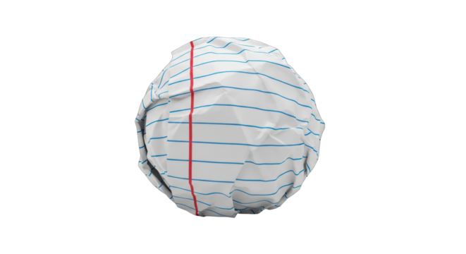 Crumpled Paper Ball with Blue and Red Lines.