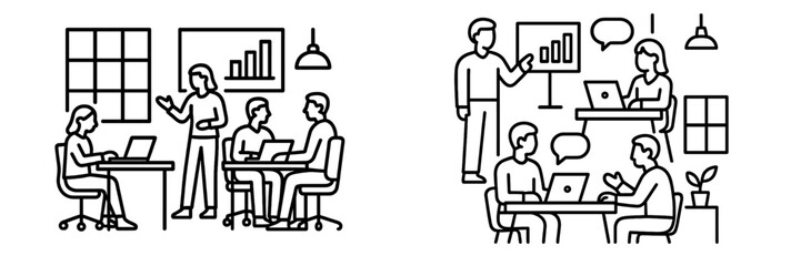 Group of people discussing data analysis in a modern office setting during the daytime