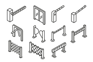 Different types of barriers and gates used in various locations and settings for security and access control