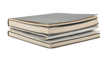 Stack of Three Hardcover Notebooks with Lined and Grid Paper.