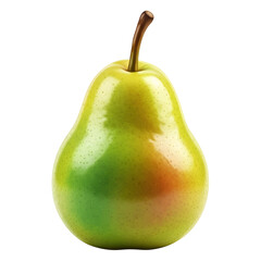 Ripe Pear with Green and Red Hues and a Brown Stem on White Background (616