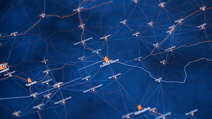 El Paso map big data visualization. Futuristic map infographic of city in USA. Visual map data complexity in modern blue and orange colors