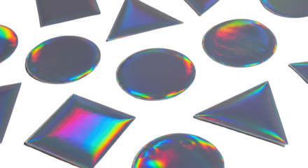 Holographic Geometric Shapes with Iridescent Rainbow Effect.