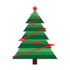 Fototapeta premium Abstract Polygonal Christmas Tree with Red Accents for Holiday Greetings