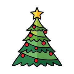 Stylized Christmas Tree with Red Ornaments and Golden Star

