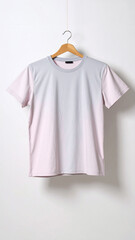 Realistic Unisex Pink and Grey T Shirt Mockup Flat Hanging on Neutral Background