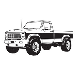 Classic black and white vector illustration of a powerful off road pickup truck