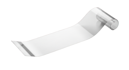 Transparent Plastic Sheet Unrolled with a Curled End.