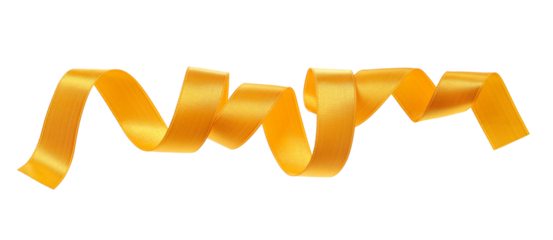 Yellow ribbon flying isolated on white, clipping path