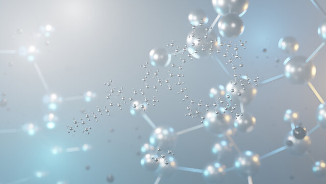 polymyxin b molecular structure, 3d model molecule, antibiotic structural chemical formula view from a microscope
