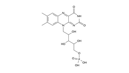 flavin mononucleotide molecule, structural chemical formula, ball-and-stick model, isolated image coenzyme