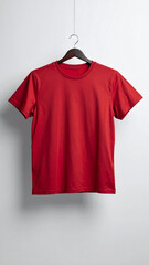 Realistic Unisex Red T Shirt Mockup Flat Hanging on Neutral Background