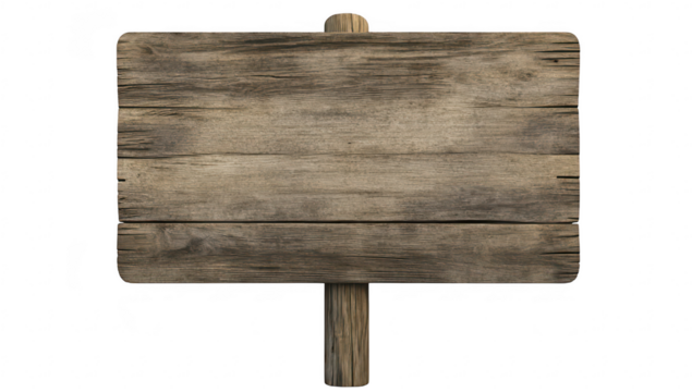 A rustic wooden signpost standing upright in a serene outdoor setting. surrounded by lush greenery. suggesting a peaceful environment perfect for nature-related activities or events