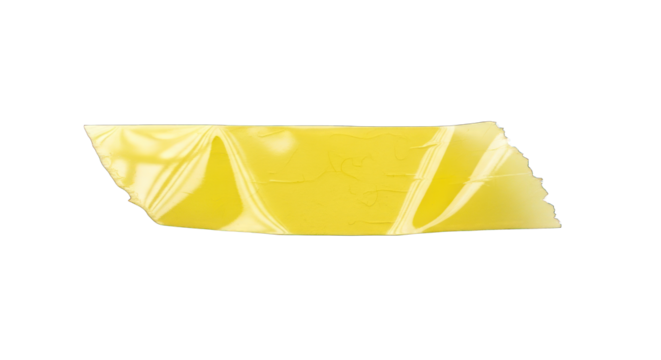 Adhesive Yellow Tape Strip with Wrinkles and Imperfect Edges.