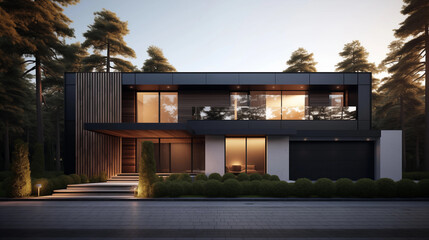 Fototapeta premium Modern Home with Glass Facade