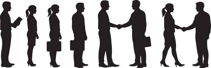 PrintSilhouette, business, professionals, handshake, meeting, networking, career, agreement, documents, briefcase, black, white,