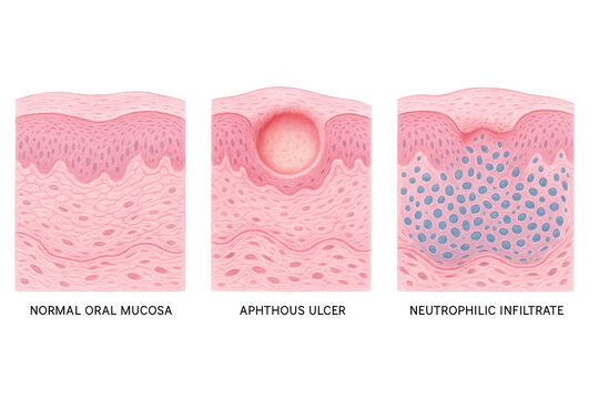 Oral Mucosa Pathology: Normal, Aphthous Ulcer, and Neutrophilic Infiltrate