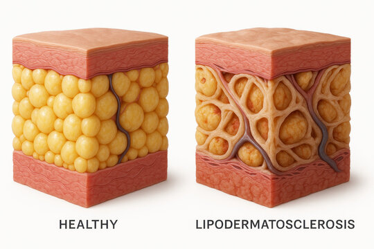 Illustration Comparing Healthy Tissue and Lipodermatosclerosis