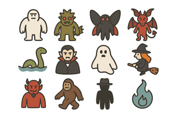 Cute cartoon monster set featuring iconic mythical creatures