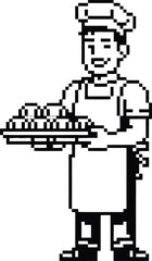 Obraz premium Baker wearing chef hat and apron holding tray of muffins