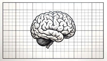 Anatomical brain graphic on grid paper