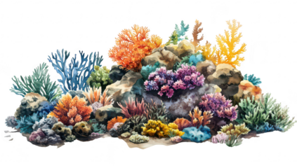 A underwater scene a variety of colorful coral reefs and marine life. set against a serene ocean backdrop. perfect for educational or decorative purposes